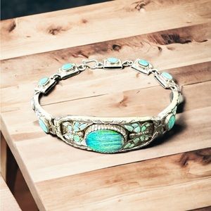 Blue Fire Opals & Fire Opals in Solid Sterling Silver Bracelet